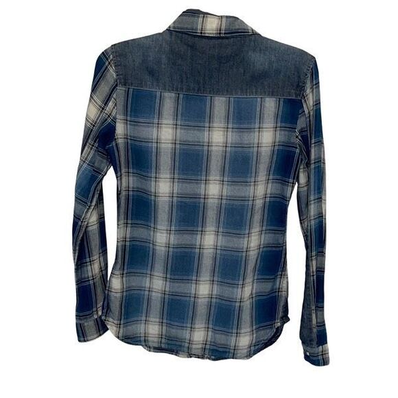 Blank NYC Womens Plaid Denim Long Sleeve Cotton Shirt Blue Size XS NWT - Picture 3 of 9